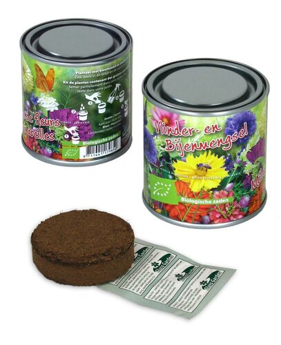 Boeketje in blik vlinder en bijen mix BIO