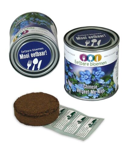Eetbare bloemen in blik chinees vergeet me niet